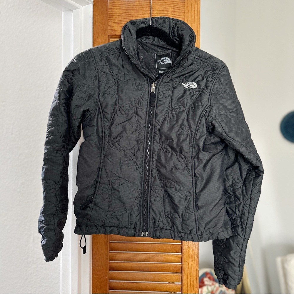 Black The North Face lightweight embroidered puffer jacket size women’s XS